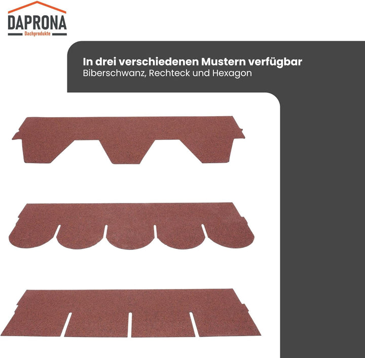 DAPRONA Dachschindeln, Hexagonal Muster 1m x 32cm, 20 Stück Rot Bitumenschindeldach für Gartenhaus,