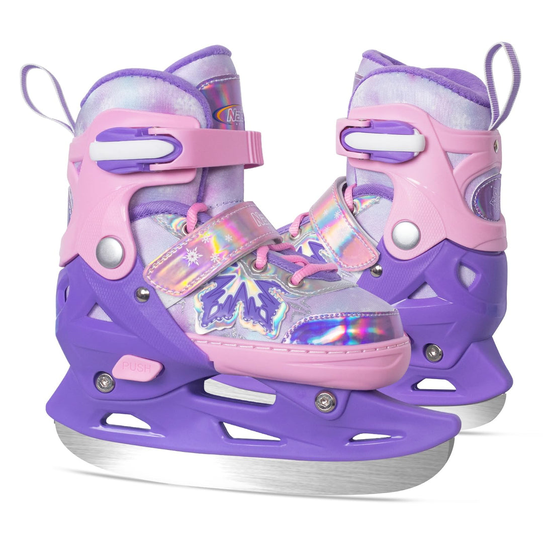 Nattork verstellbare Kinder Eisrutschen - 4 Grösse Schneeflocken Spitze-Up Skates mit warmem Plüsch