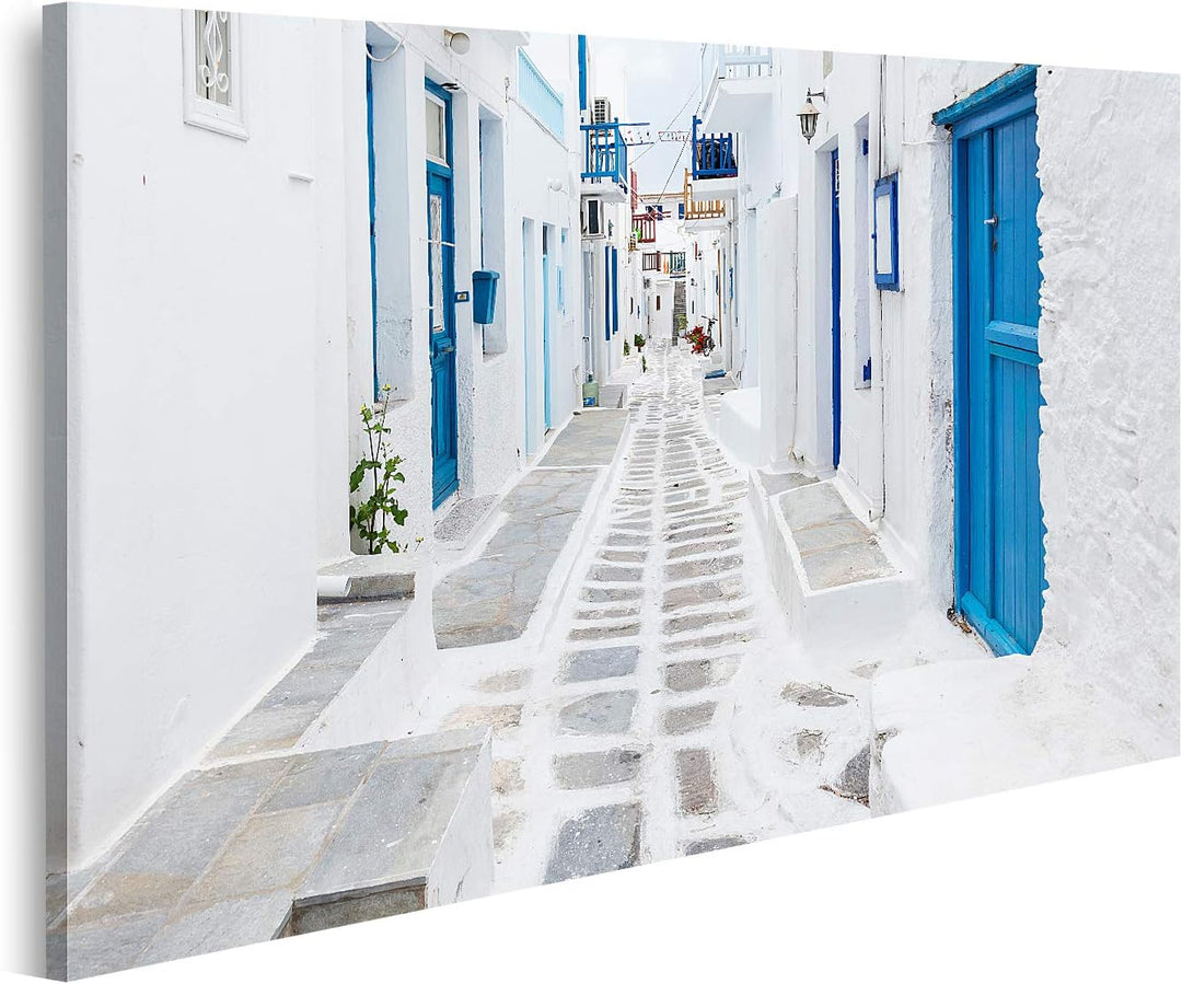 islandburner Bild auf Leinwand Mykonos Strassenansicht Griechenland Bilder Wandbilder Poster Leinwan