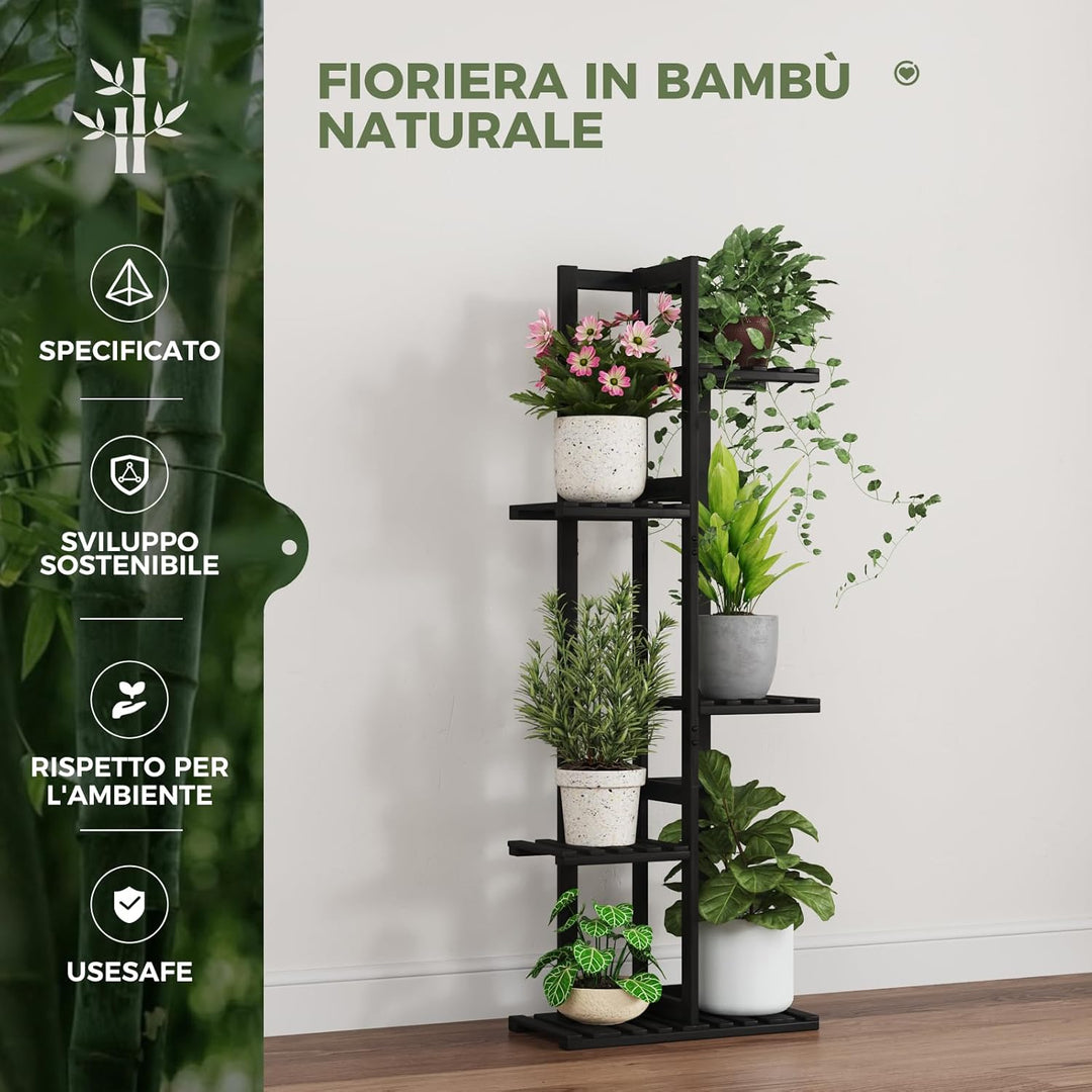 Bamworld Pflanzenständer Blumenständer Bambus Pflanzenregal Indoor Blumenregal Kleines Metall Blumen
