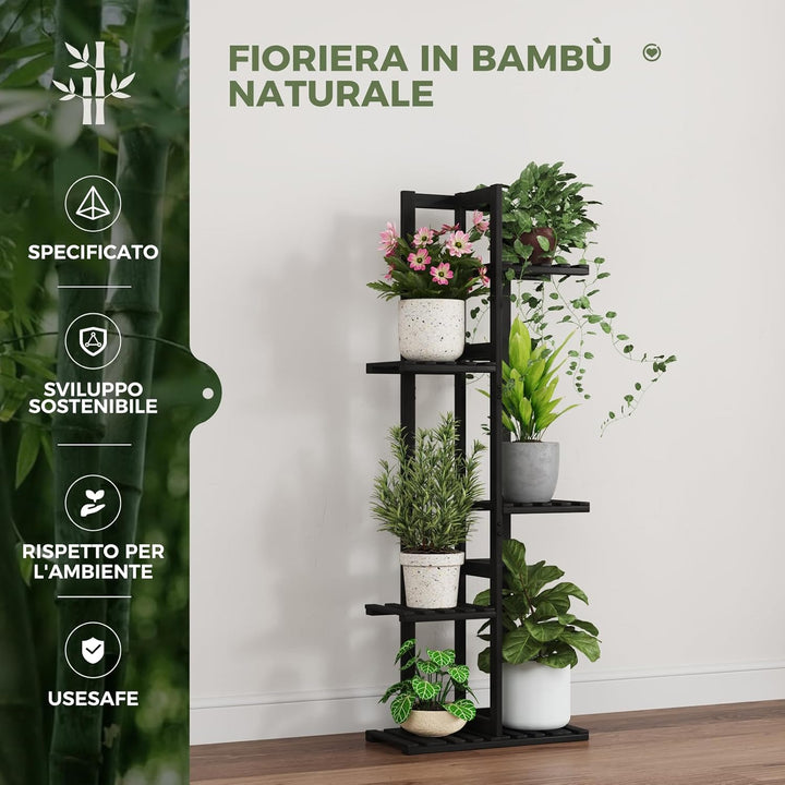 Bamworld Pflanzenständer Blumenständer Bambus Pflanzenregal Indoor Blumenregal Kleines Metall Blumen