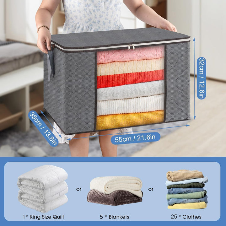 AIOR 6 Stück 60L Gross Aufbewahrungstasche, Faltbare Unterbett Kleideraufbewahrung Schrank Organizer