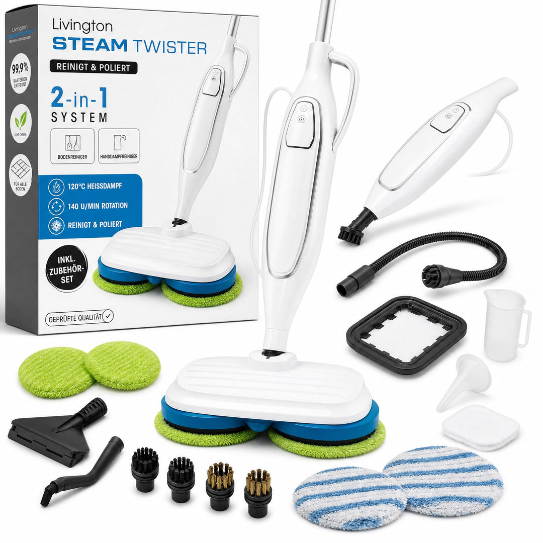 Livington Steam Twister weiss - rotierender Dampfreiniger inkl. Zubehör - Dampfbesen &amp; Handdampfrein