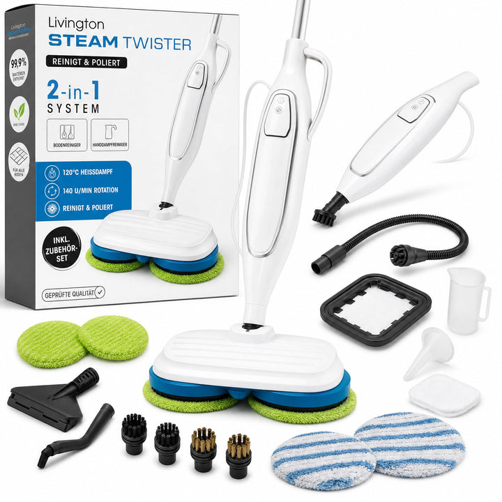 Livington Steam Twister weiss - rotierender Dampfreiniger inkl. Zubehör - Dampfbesen &amp; Handdampfrein