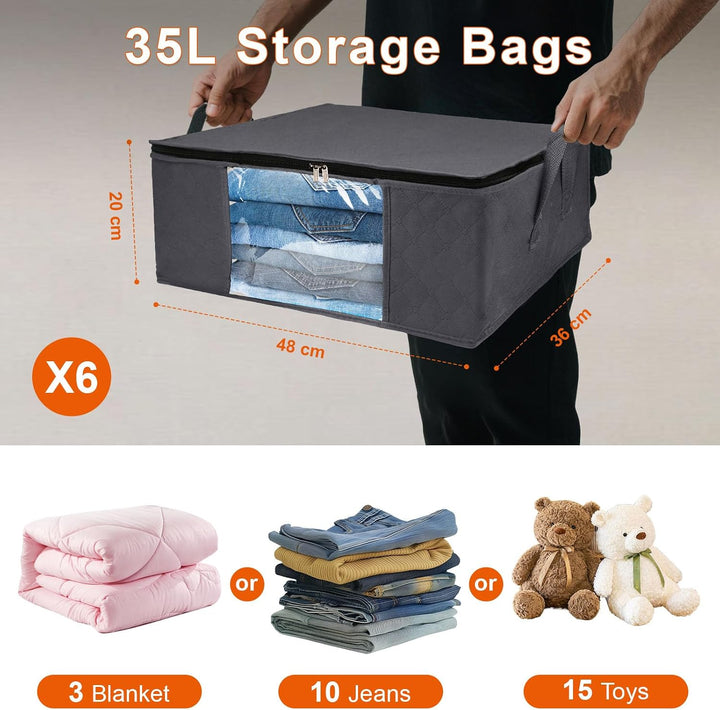 Withosent 6 Stück 35L Aufbewahrungstasche Schrank Organizer Set, Faltbare Kleideraufbewahrung mit Ve