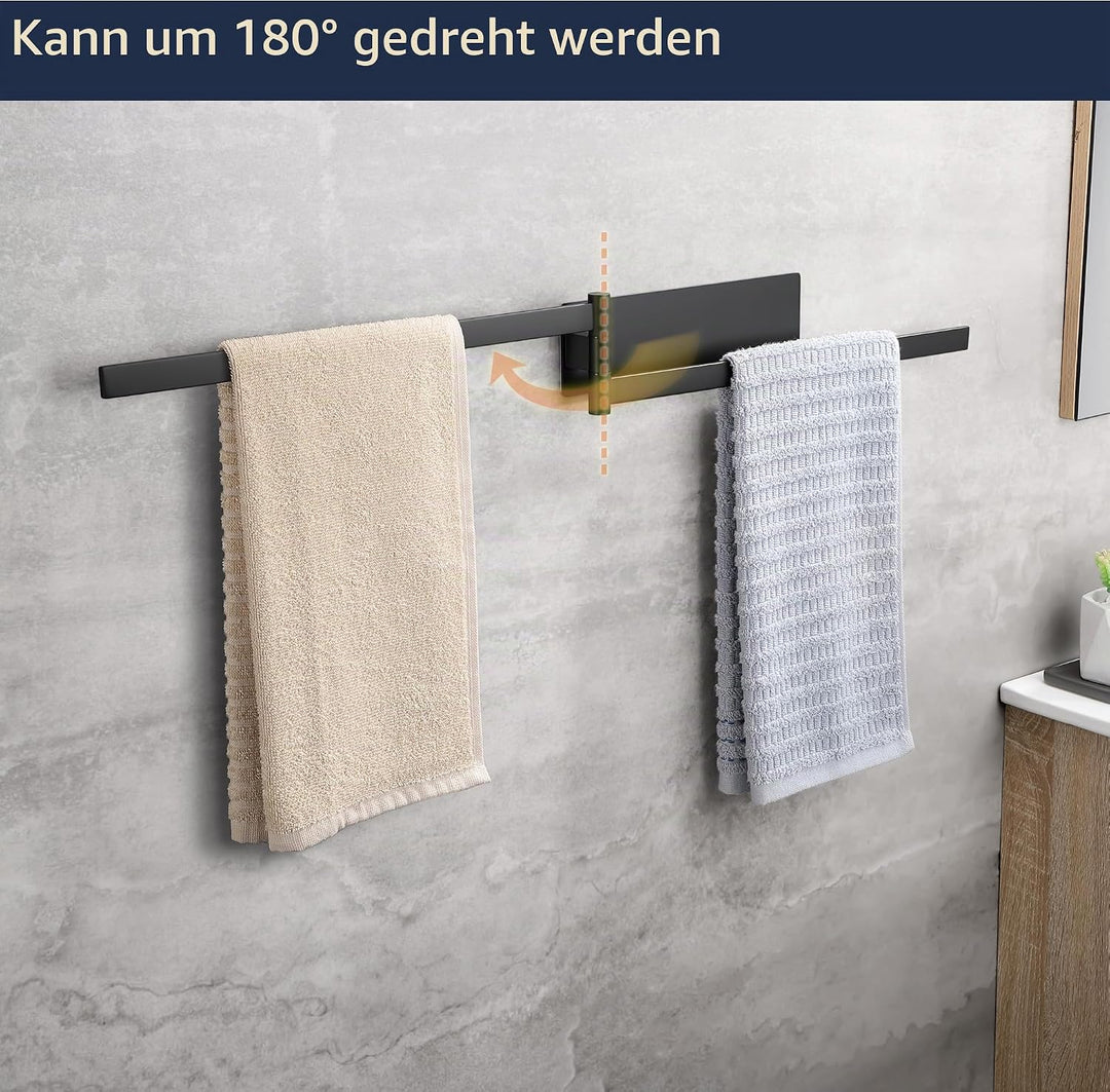 Handtuchhalter Ohne Bohren Schwarz Matt 180° Schwenkbar Eckig Handtuchstange Bad Habdtuchhalterung 3