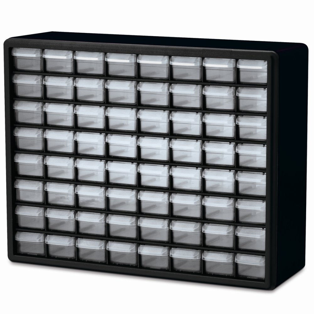 Akro-Mils 10164 Kunststoffteile Aufbewahrung Hardware und Bastelschrank, schwarz, 64-Drawer 20" x 15