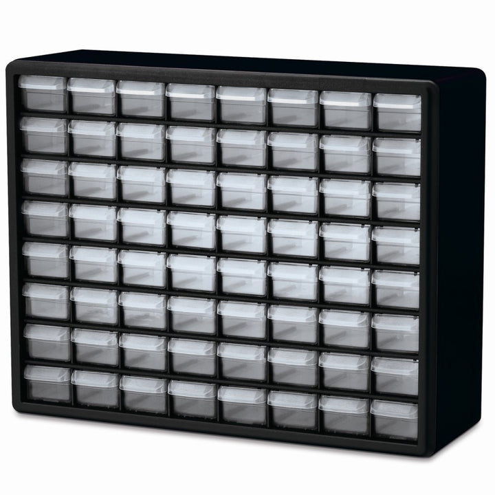 Akro-Mils 10164 Kunststoffteile Aufbewahrung Hardware und Bastelschrank, schwarz, 64-Drawer 20" x 15