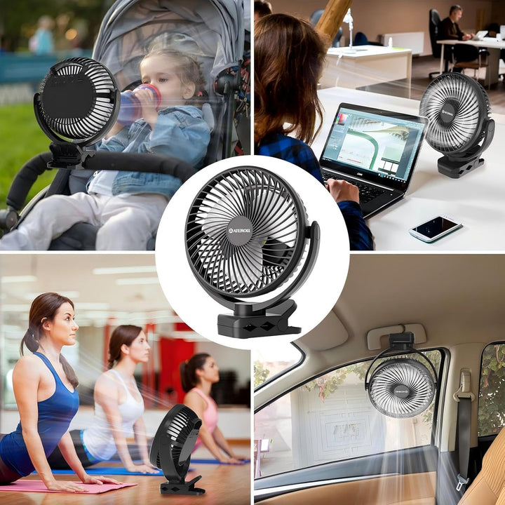10000mAh Clip-On Ventilator mit Fernbedienung,3 Geschwindigkeiten USB Ventilator Akku mit Timer&LED-