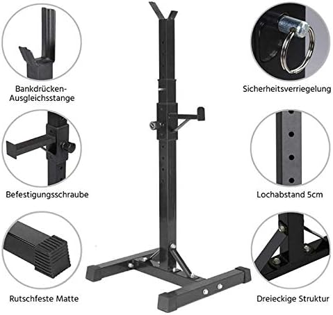 Hantelständer und Squat-Rack - Zwei Ablagen, verstellbar, rutschfeste Standbeine, max. Belastung: 15