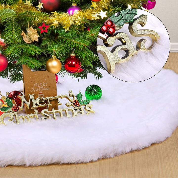 HOWAF 120cm Plüsch Weihnachtsbaum Rock Christbaumdecke Weiss Weihnachtsbaumdecke Christbaumständer T