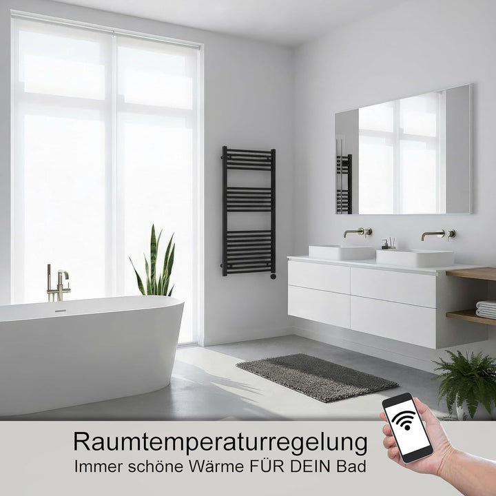 anapont elektrischer Badheizkörper 1175x600 - WiFi APP - schwarz - Handtuchheizkörper - Badheizung e