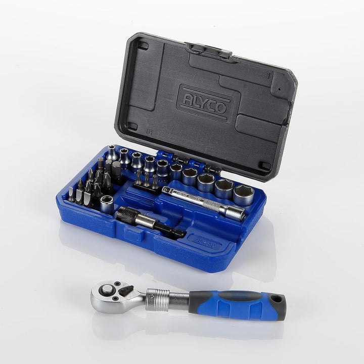 alyco 192195 Set 29 Stück Gläser 1/4 + + Adapter + Antrieb Verlängerbarer Umschaltknarre Bits in Kun