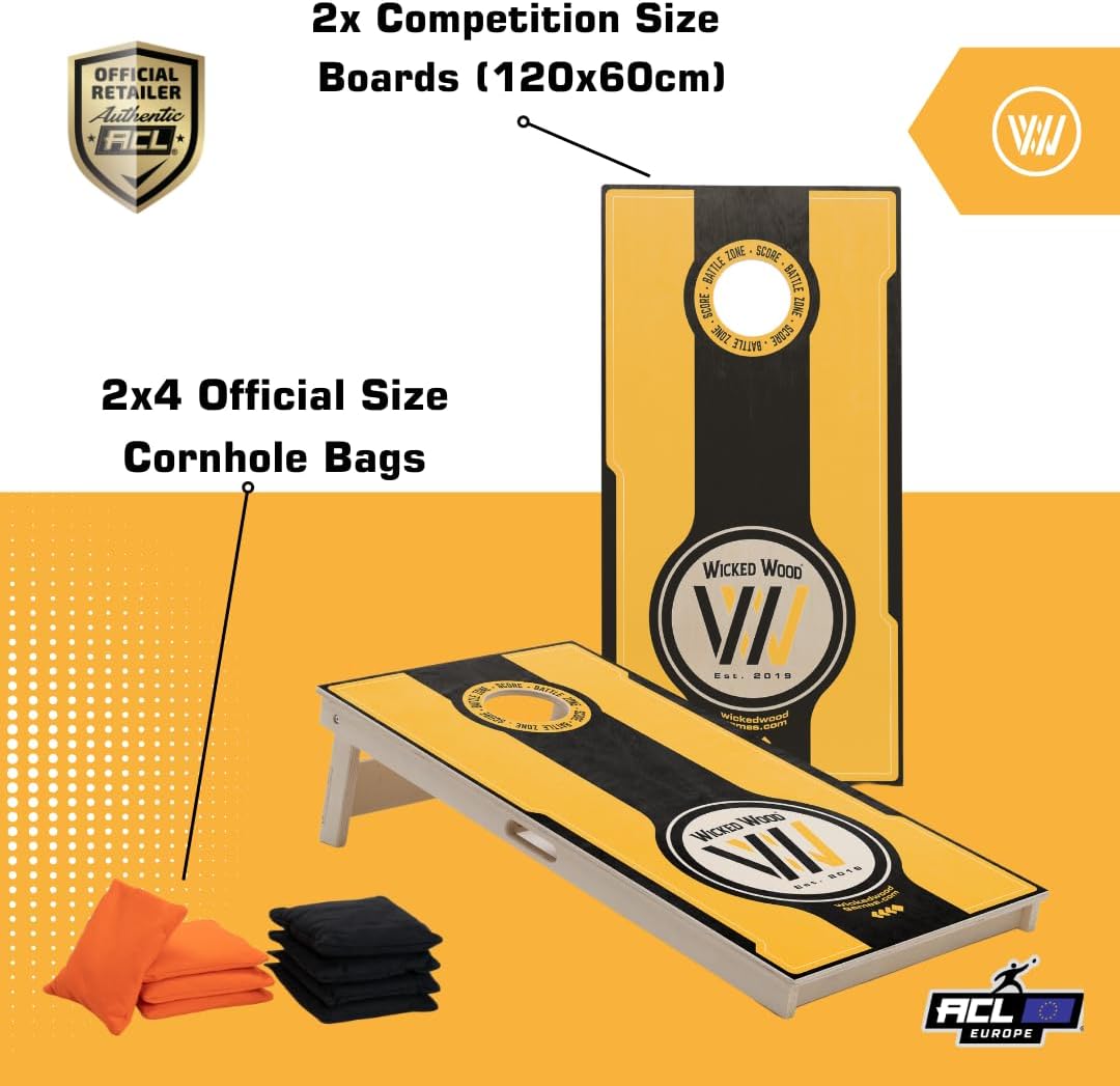 Cornhole Set – 120 x 60 cm - Sackloch Spiel – Wicked Wood – offiziell ACL-lizensiertes Set of Boards