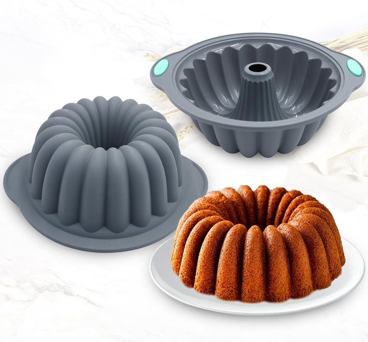 Tongjude 4 Stück Silikon Riffelkuchenformen, 10 Tassen Rohr Backform, Antihaft-Küche Ofen Backformen