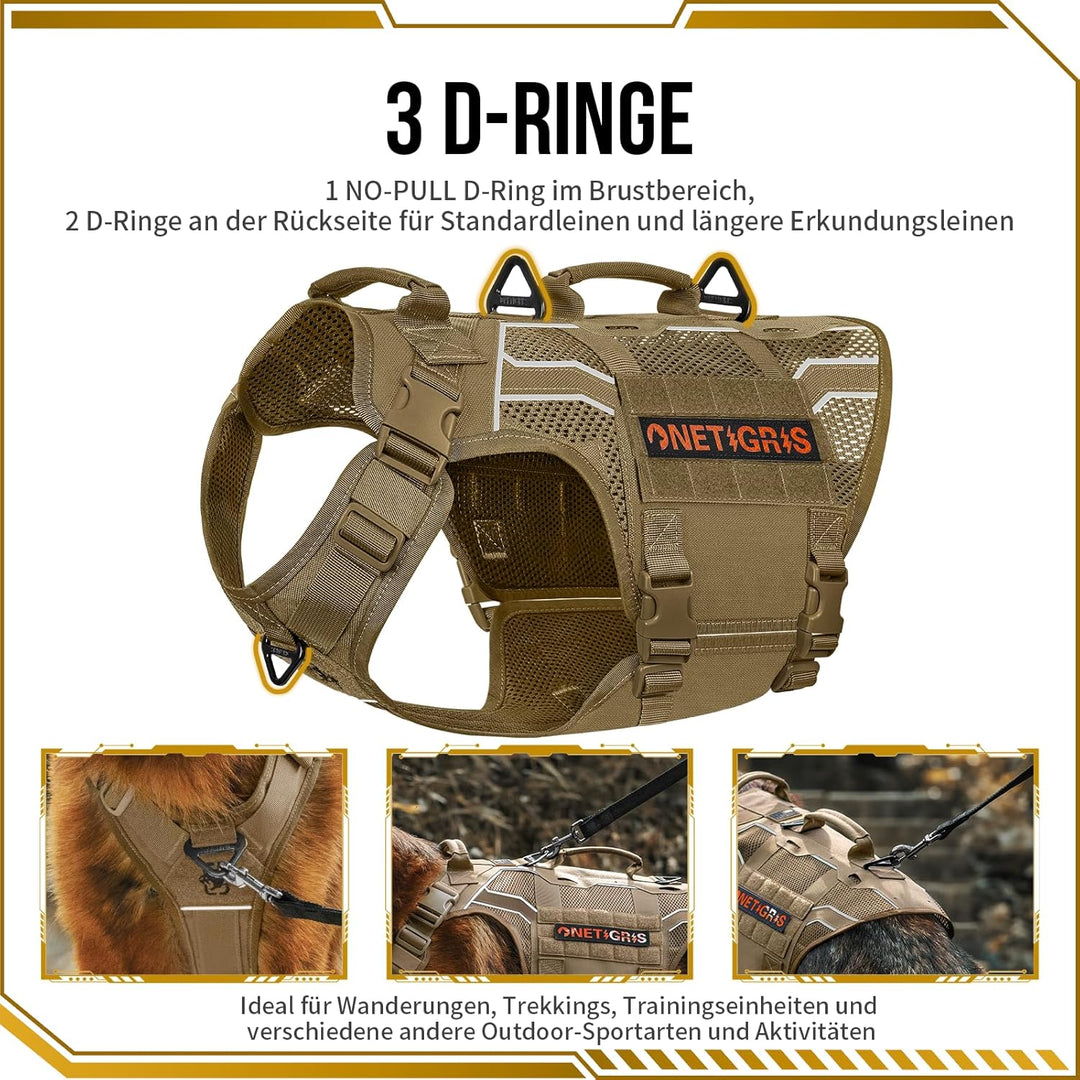 OneTigris Hundegeschirr, AIRE Armor Mesh Einstellbar Sicherheitsgeschirr mit 2 Griffe und 3 D-Ringen