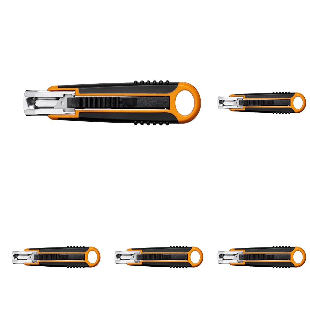 Fiskars Sicherheits-Cuttermesser, 18 mm, Schwarz/Orange, 1004683 (Packung mit 5) 18 mm (Packung mit