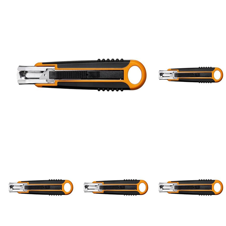 Fiskars Sicherheits-Cuttermesser, 18 mm, Schwarz/Orange, 1004683 (Packung mit 5) 18 mm (Packung mit
