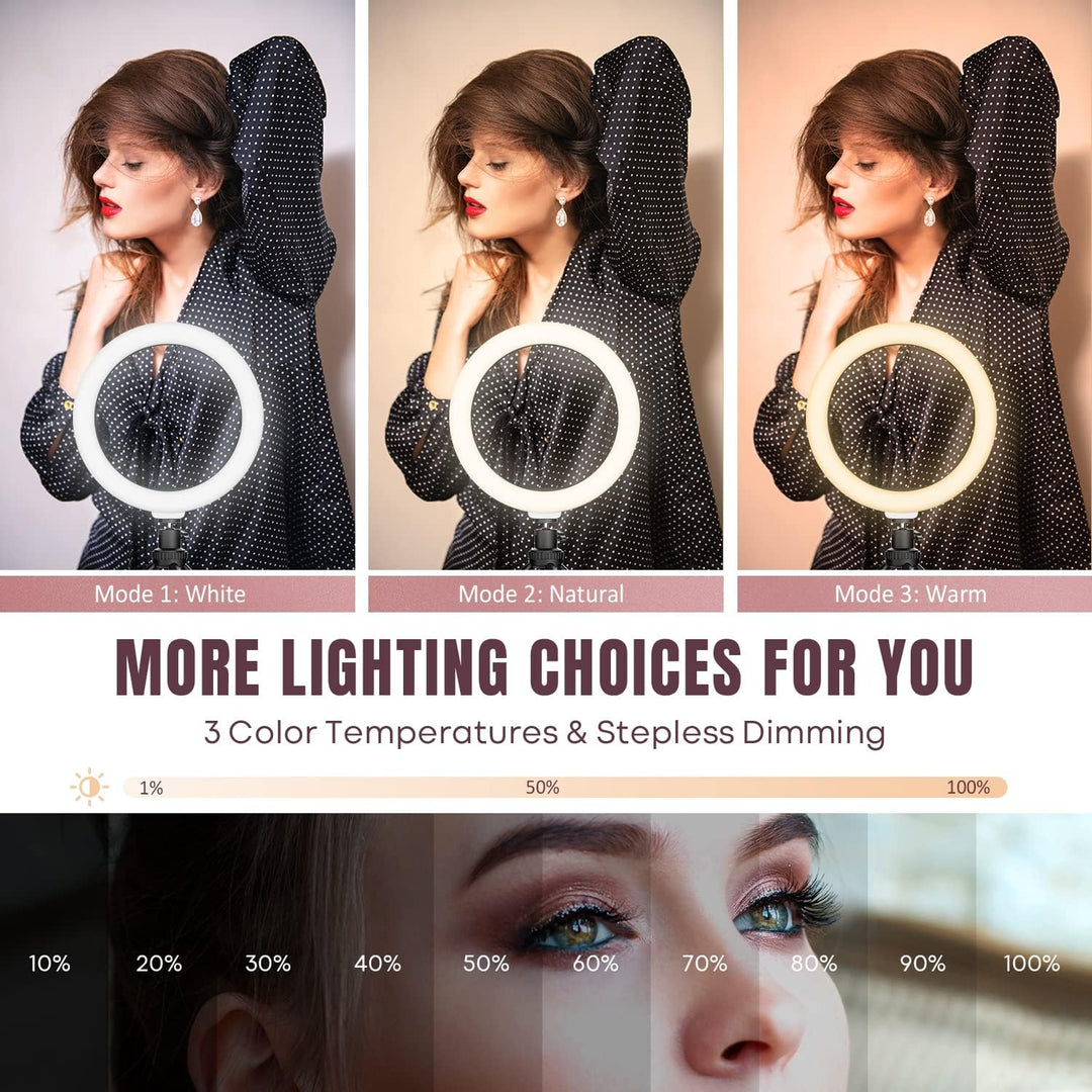 RealPlus 10" Ringlicht mit Stativ Handy, Geschenk für Frauen, Ringlicht Handy & Kamera Stativ, 3 Lic