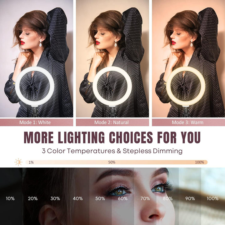 RealPlus 10" Ringlicht mit Stativ Handy, Geschenk für Frauen, Ringlicht Handy & Kamera Stativ, 3 Lic