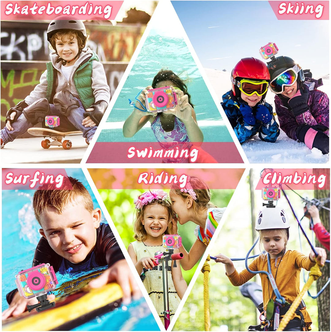 Ushining Kinderkamera Wasserdichte Kamera für Kinder, 1080P Digitalkamera Videokamera Selfie Kamera