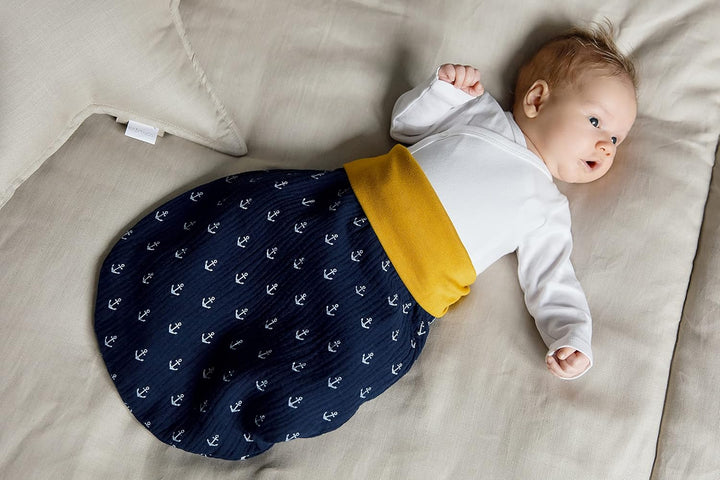 KraftKids Strampelsack Musselin dunkelblau Anker für den Herbst/Winter aus Musselin Baumwolle und wa