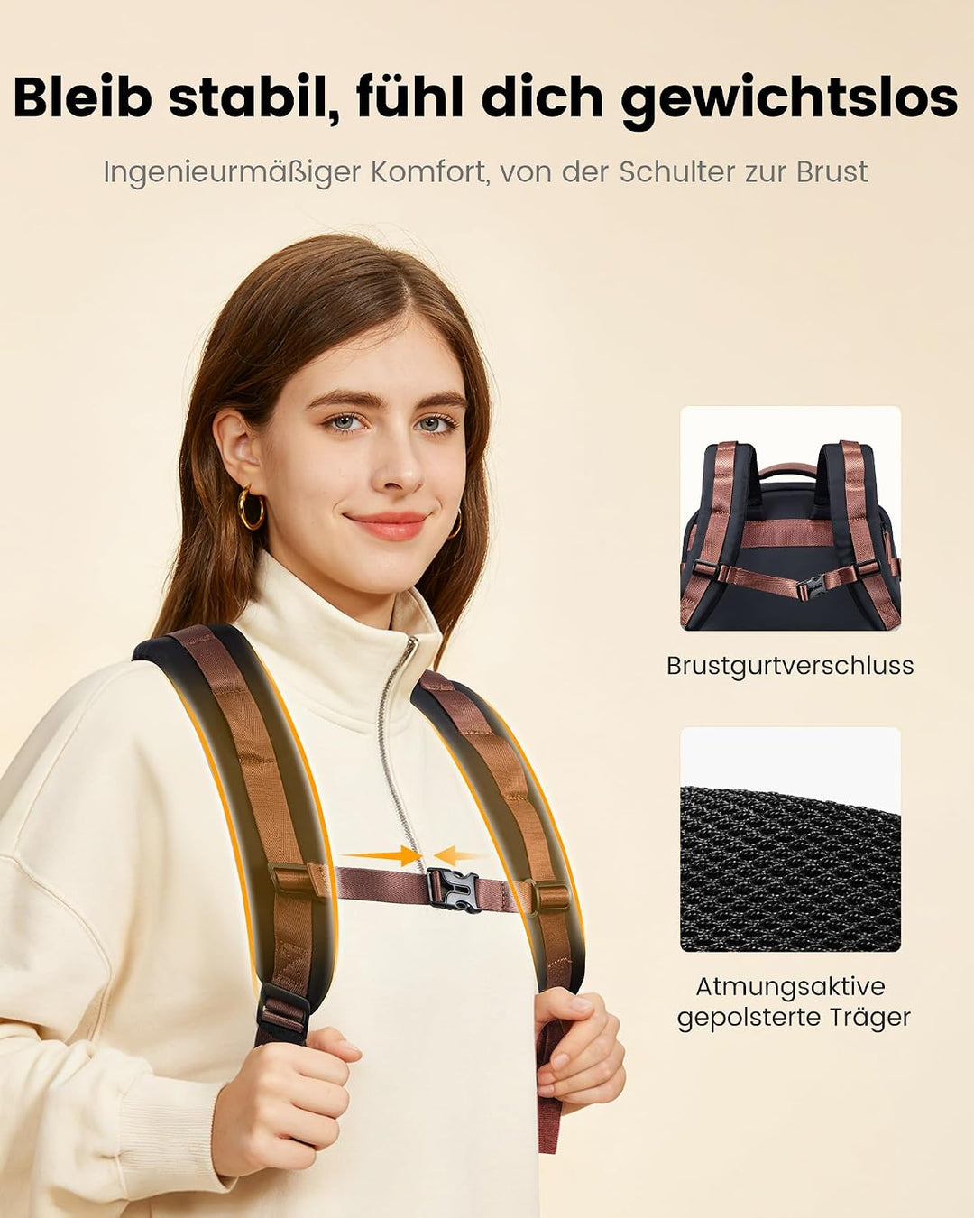 LOVEVOOK Rucksack Handgepäck Flugzeug 40L Gross Reiserucksack Damen 45x36x20 | Travel Backpack für 1