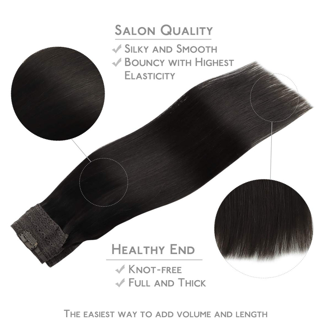 WENNALIFE Secret Hair Extensions Echthaar, 30cm 12 Inch 70g Natürliches Schwarz Remy Haarverlängerun