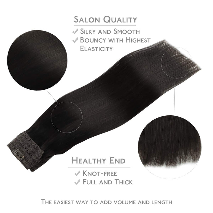 WENNALIFE Secret Hair Extensions Echthaar, 30cm 12 Inch 70g Natürliches Schwarz Remy Haarverlängerun