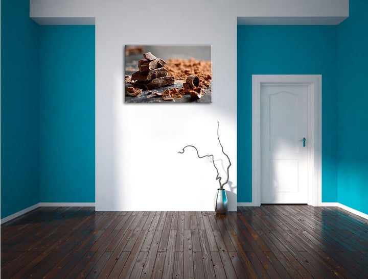 Dunkle Schokoladenraspeln, Format: 100x70 auf Leinwand, XXL riesige Bilder fertig gerahmt mit Keilra