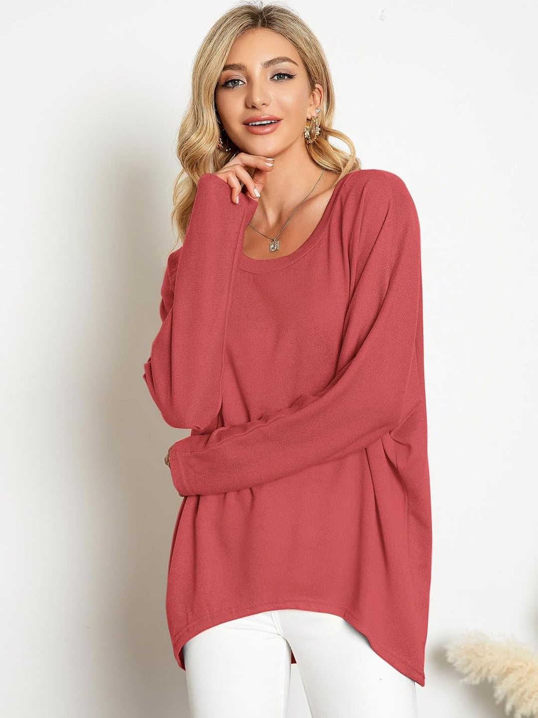 ZANZEA Damen Lose Asymmetrisch Jumper Sweatshirt Pullover Bluse Oberteile Oversize Tops, M Rot