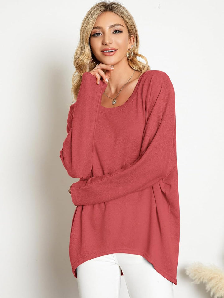 ZANZEA Damen Lose Asymmetrisch Jumper Sweatshirt Pullover Bluse Oberteile Oversize Tops S Rot, S Rot
