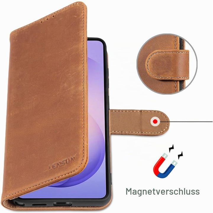 LENSUN Echtleder Hülle für Samsung Galaxy S26 Ultra, Handyhülle [Echtes Leder][RFID Schutz] Lederhül