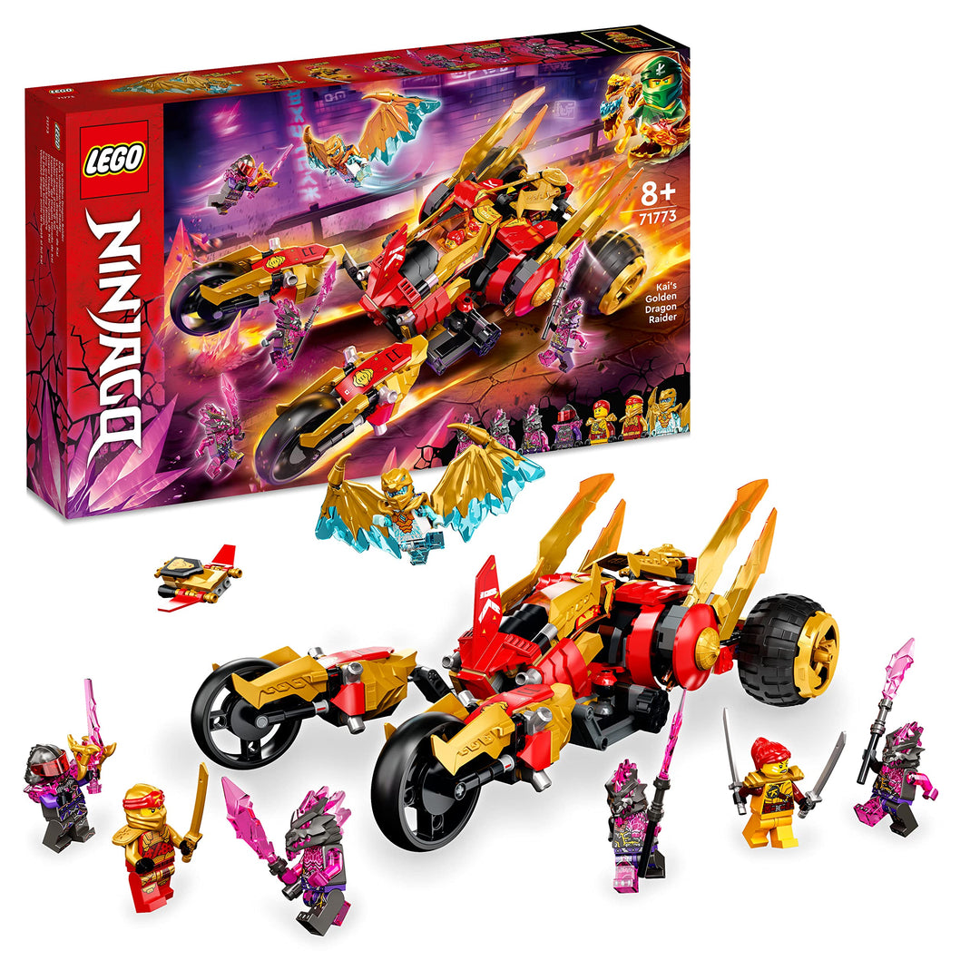 LEGO 71773 NINJAGO Kais Golddrachen-Raider Set, Auto mit Kai und Goldener Drache Zane als Minifigure