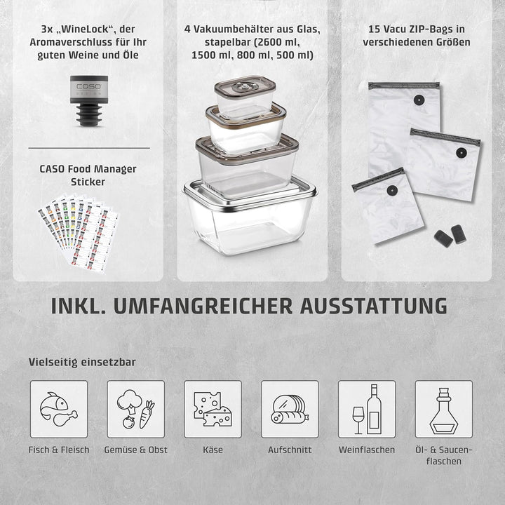 CASO Vacu OneTouch Pro Set - kabelloser Handvakuumierer mit umfangreichem Zubehör, Vakuumiergerät mi