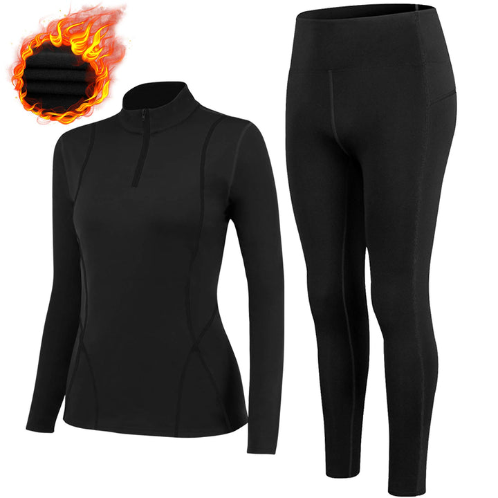 Thermounterwäsche Damen mit Winddichter Stehkragen, Thermowäsche Set Thermo Unterwäsche Skiunterwäsc