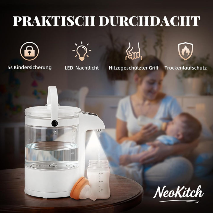 NeoKitchen Glaswasserkocher Temp.-Einst. 40-100°C, 12 Stufen, 2.5L Heisswasserspender, Edelst. 316 &