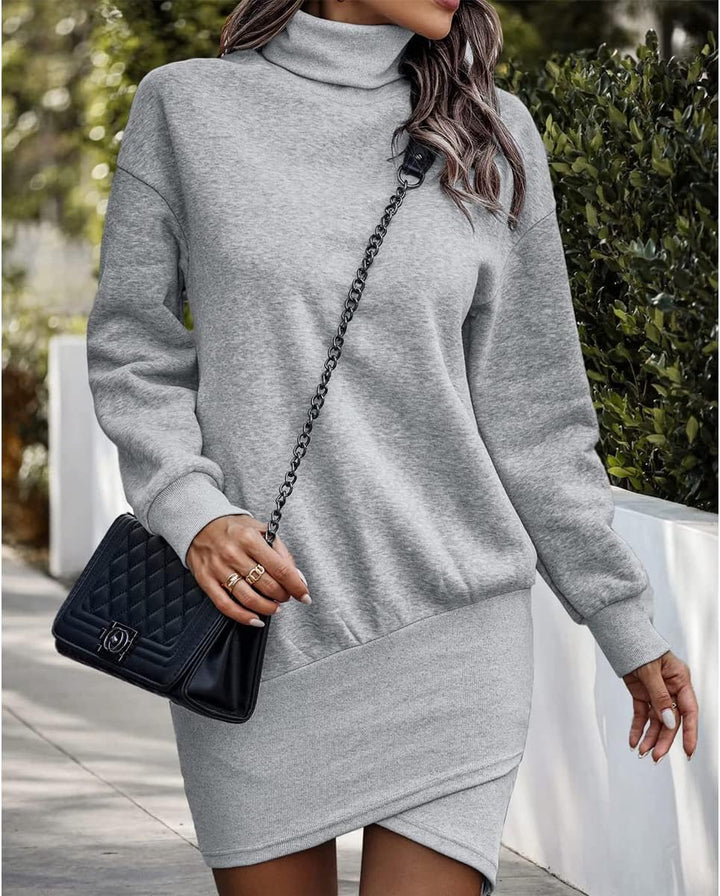 ABYOVRT Damen Kapuzenpullover Kleider Lang Rollkragen Warm Pulloverkleid Plüsch Sweatkleid Langarm S
