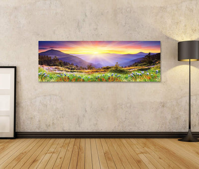 Bild Bilder auf Leinwand majestätischer Sonnenuntergang im Gebirgslandschaft HDR Bild Wandbild, Post