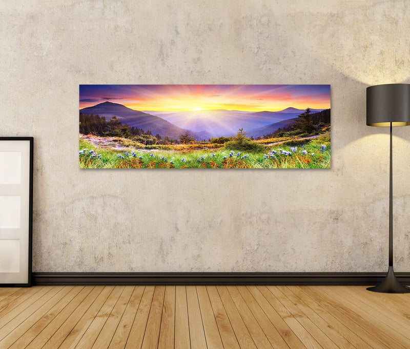 Bild Bilder auf Leinwand majestätischer Sonnenuntergang im Gebirgslandschaft HDR Bild Wandbild, Post