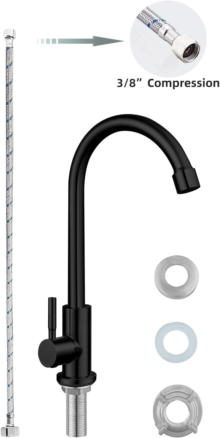 Nur Kaltwasser-Wasserhahn, SUS304 Edelstahl, Wasserhahn für Küchenspüle, schwarzer Wasserhahn, hoher