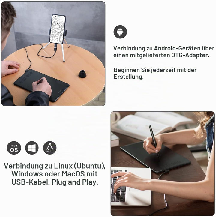 Huion H640P 8192 Drucksensitivität Grafiktablett mit batterielosem Stift und 6 anpassbaren Funktions