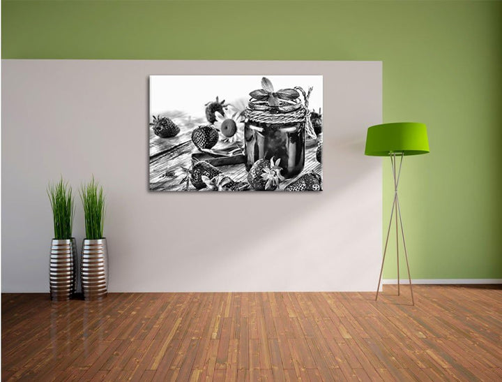 Pixxprint Glas mit Erdbeeren/Format: 100x70cm / Leinwandbild fertig bespannt Wandbild Kunstdruck, 10