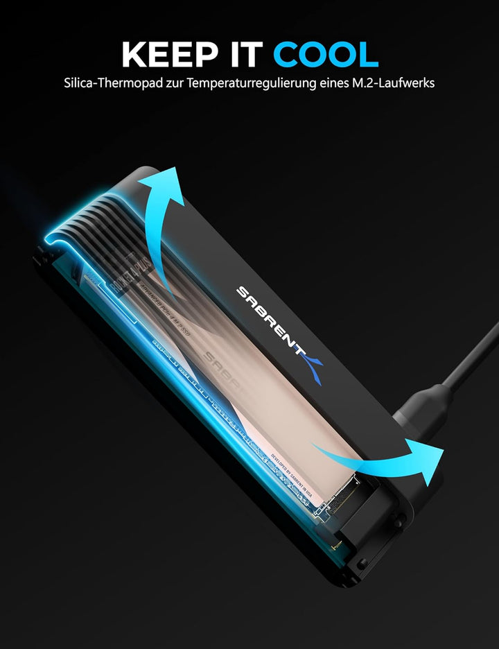 SABRENT M.2 SSD & HDD Festplattengehäuse, 2,5" 3.5" SATA & M2 NVMe Adapter, USB C 10Gbps mit Offline