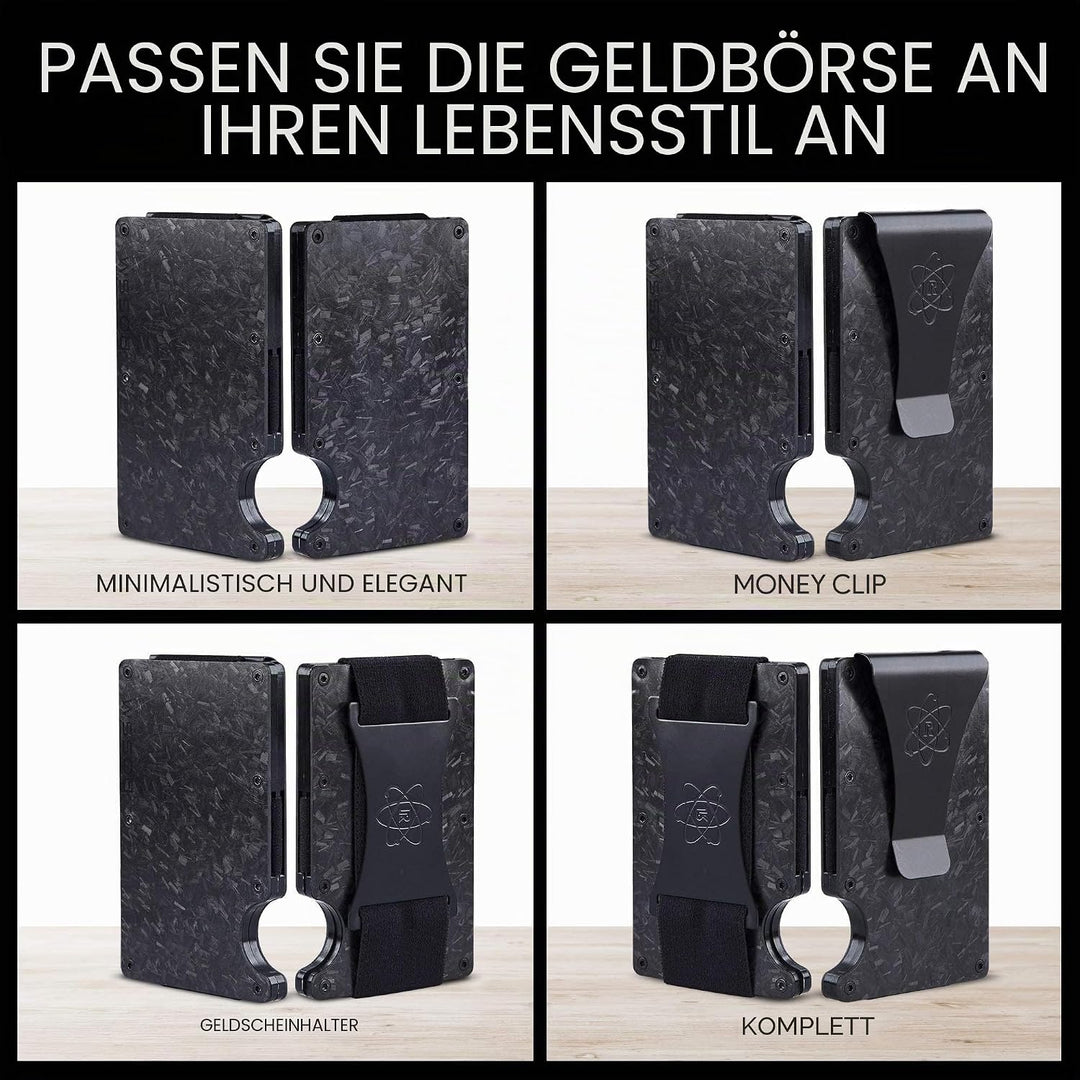 ROSSM Geldbörse Herren mit RFID-Schutz - Kartenetui Herren aus Kohlefaser und Metall mit Geldklammer