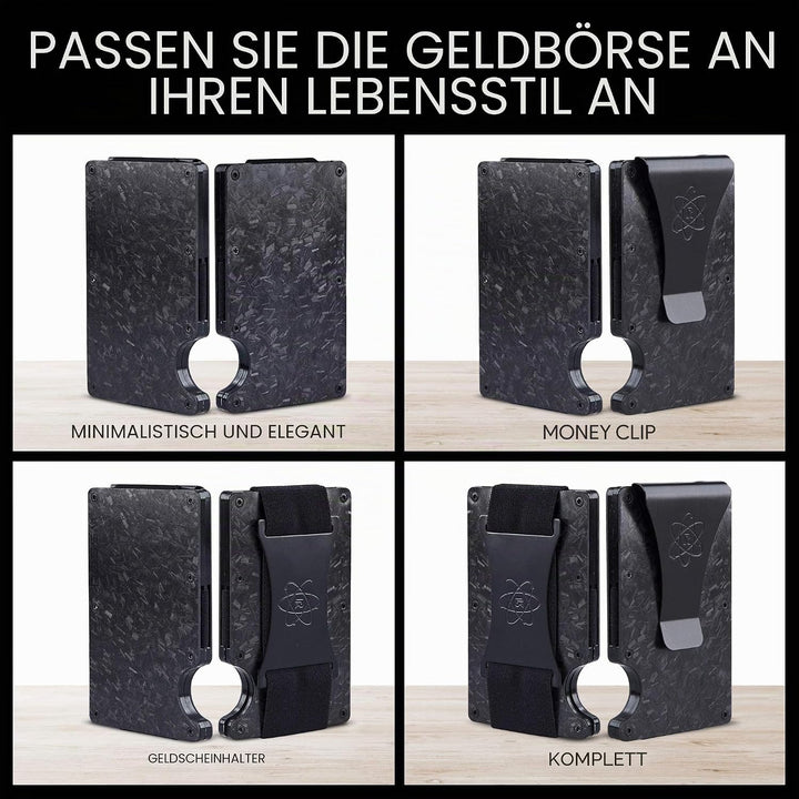 ROSSM Geldbörse Herren mit RFID-Schutz - Kartenetui Herren aus Kohlefaser und Metall mit Geldklammer