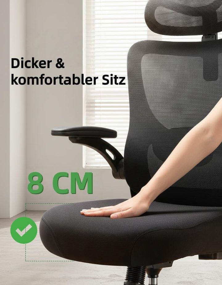 Marsail Bürostuhl Ergonomisch Schreibtischstuhl hat Verstellbarer Lordosenstütze Kopfstütze und Arml
