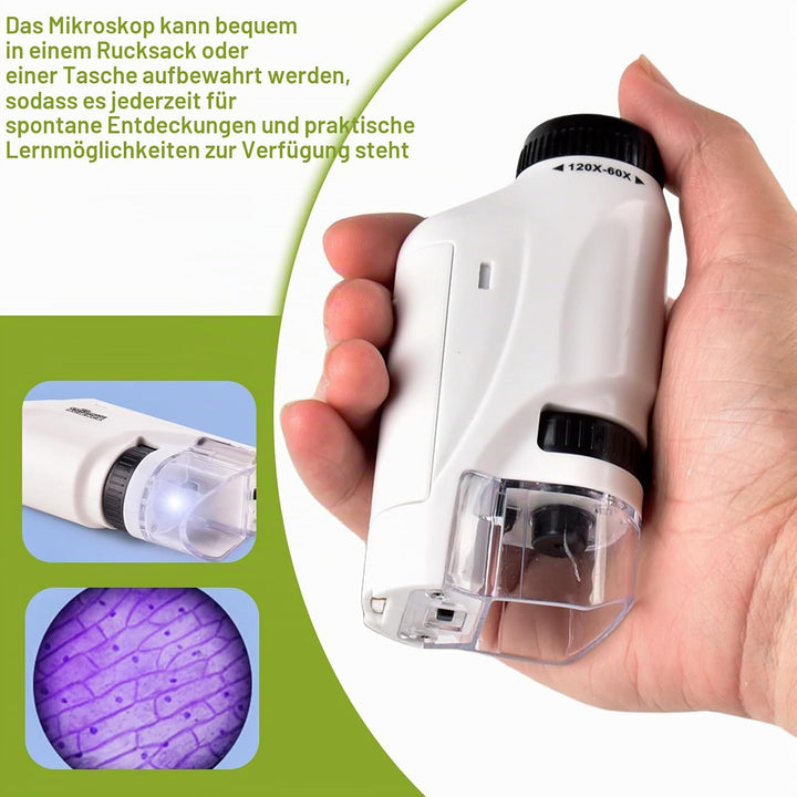 Taschenmikroskop Handy Mikroskop 60X-120X, Mini Mikroskop mit LED Licht, Handmikroskop mit Ständer u