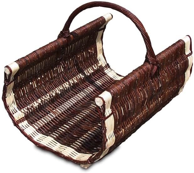 Kaminholzkorb aus brauner Weide, nicht geschält, ovaler Kaminholzkorb (60 x 48 cm, H: 35/48 cm, brau