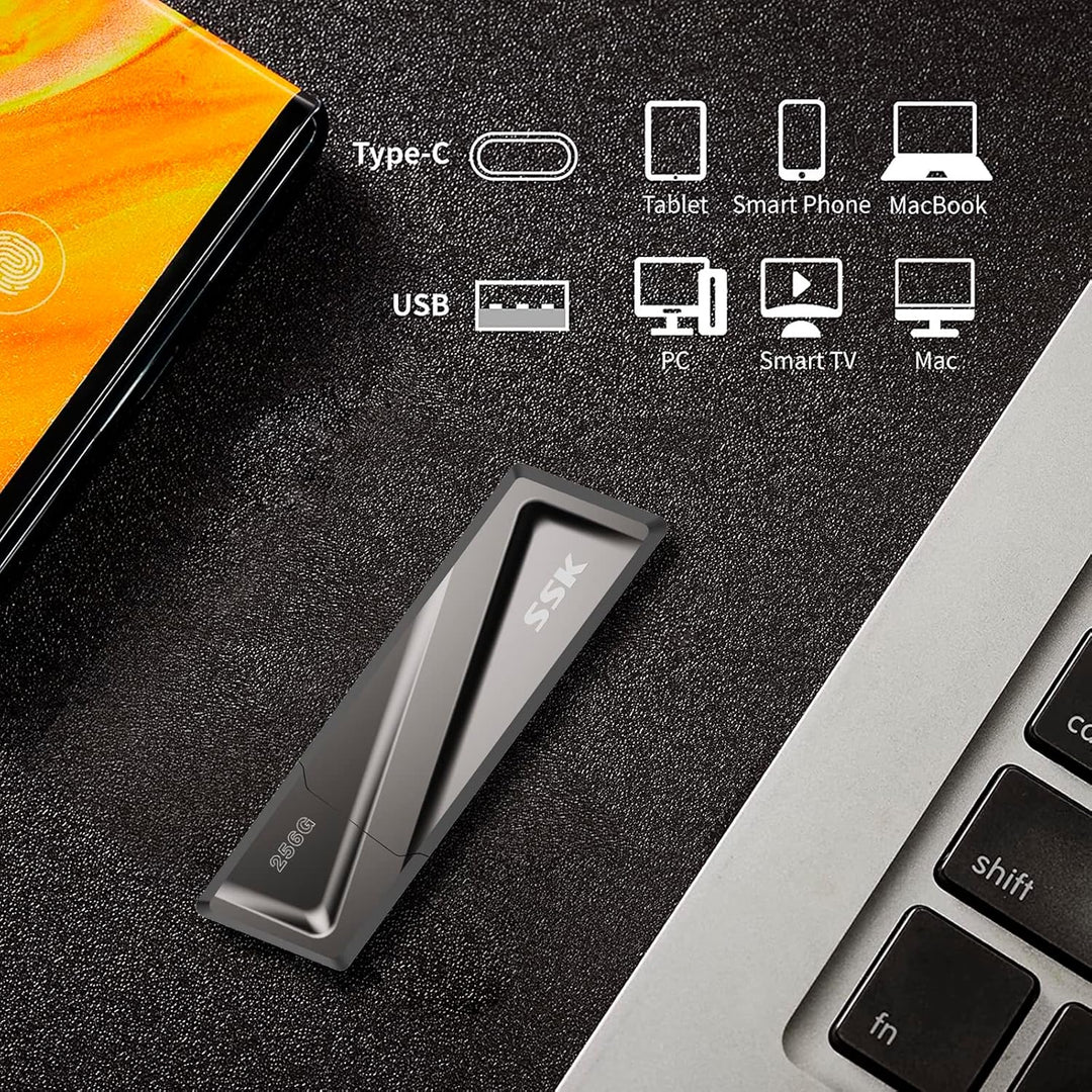 SSK USB3.2 SSD Stick 256GB, High Speed bis zu 550MB/s Extreme Schneller Adapter Externe Tragbare SSD